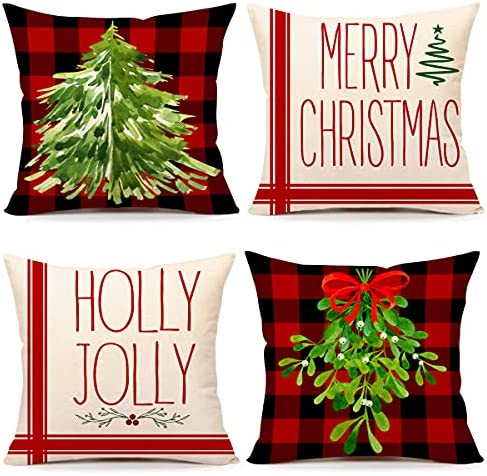 Buffalo Plaid Christmas Pillow Covers 18x18 Set of 4 Christmas